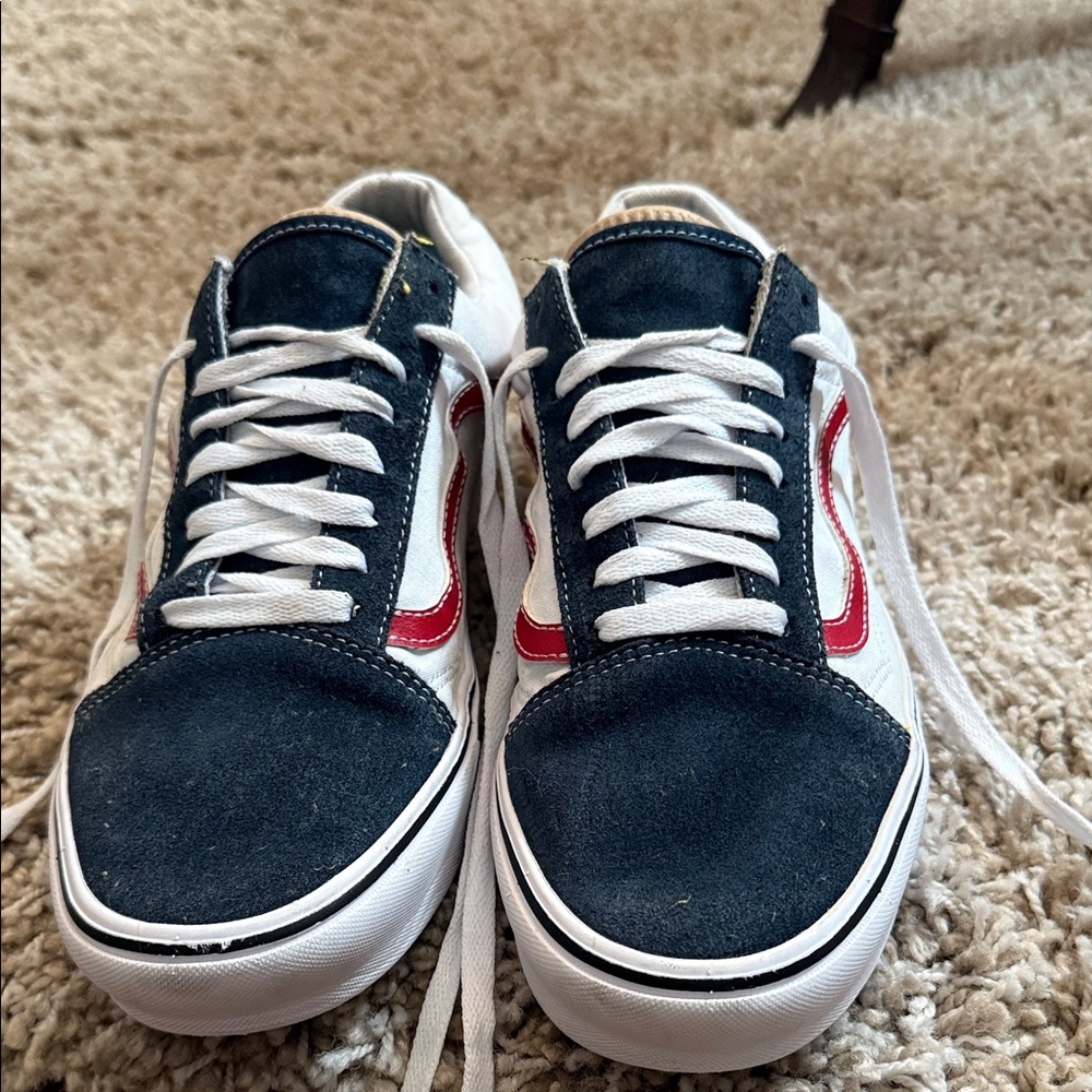Men’s vans, red, white, and blue
